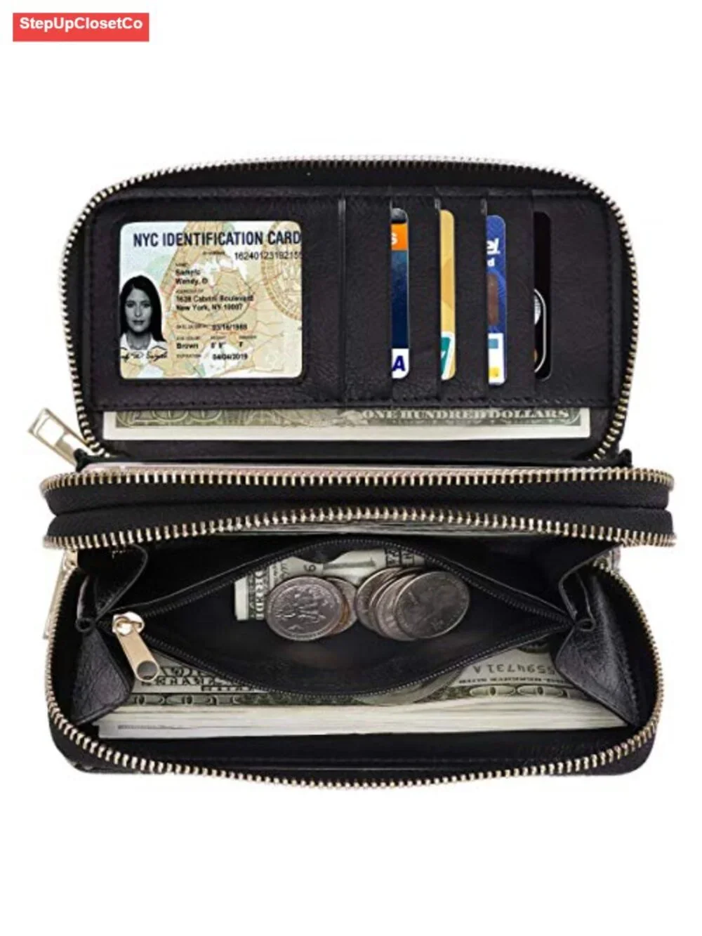 Faux Leather Floral Long Wallet Clutch with Wristlet Strap Card/Phone Holder